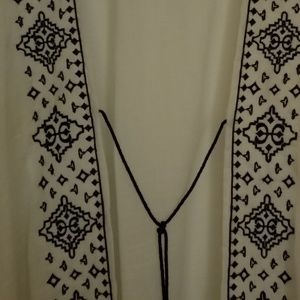 White Embroidered Poncho with Tie Front